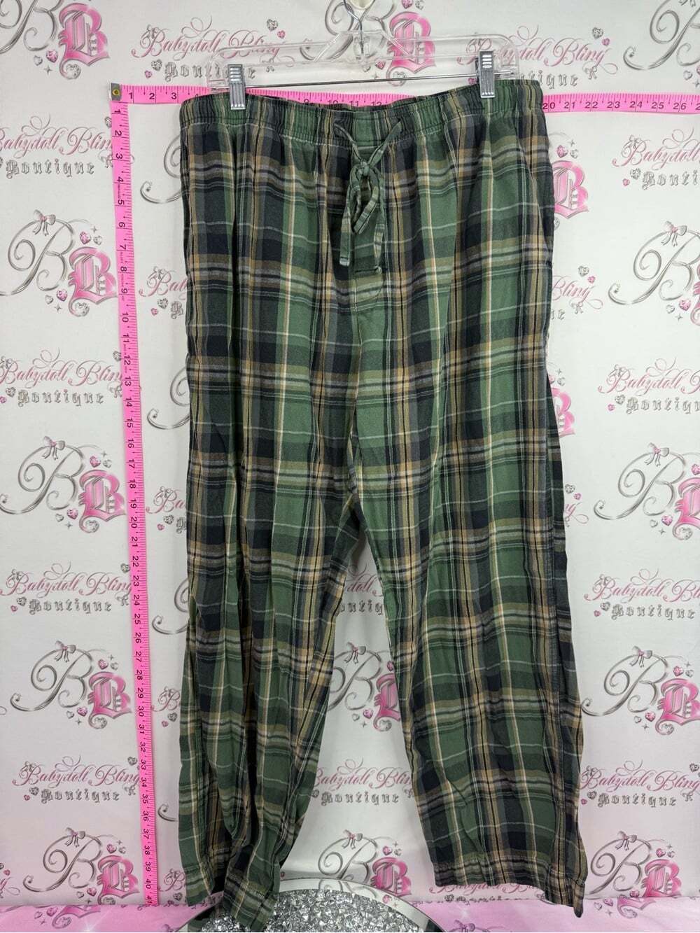WINDRIVER pants pj comfy Men's Green Plaid Drawstring Lounge Pants